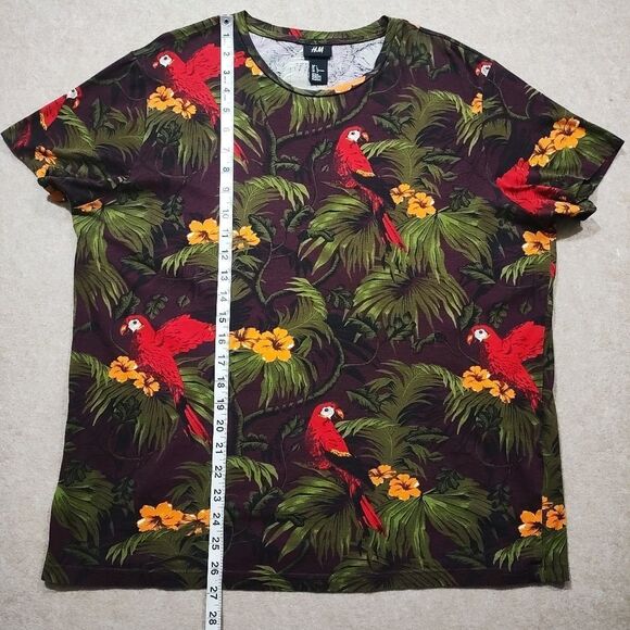 H&M Tropical Parrot Floral Palm Print Short Sleeve Mens T-Shirt #5 - Picture 4 of 5